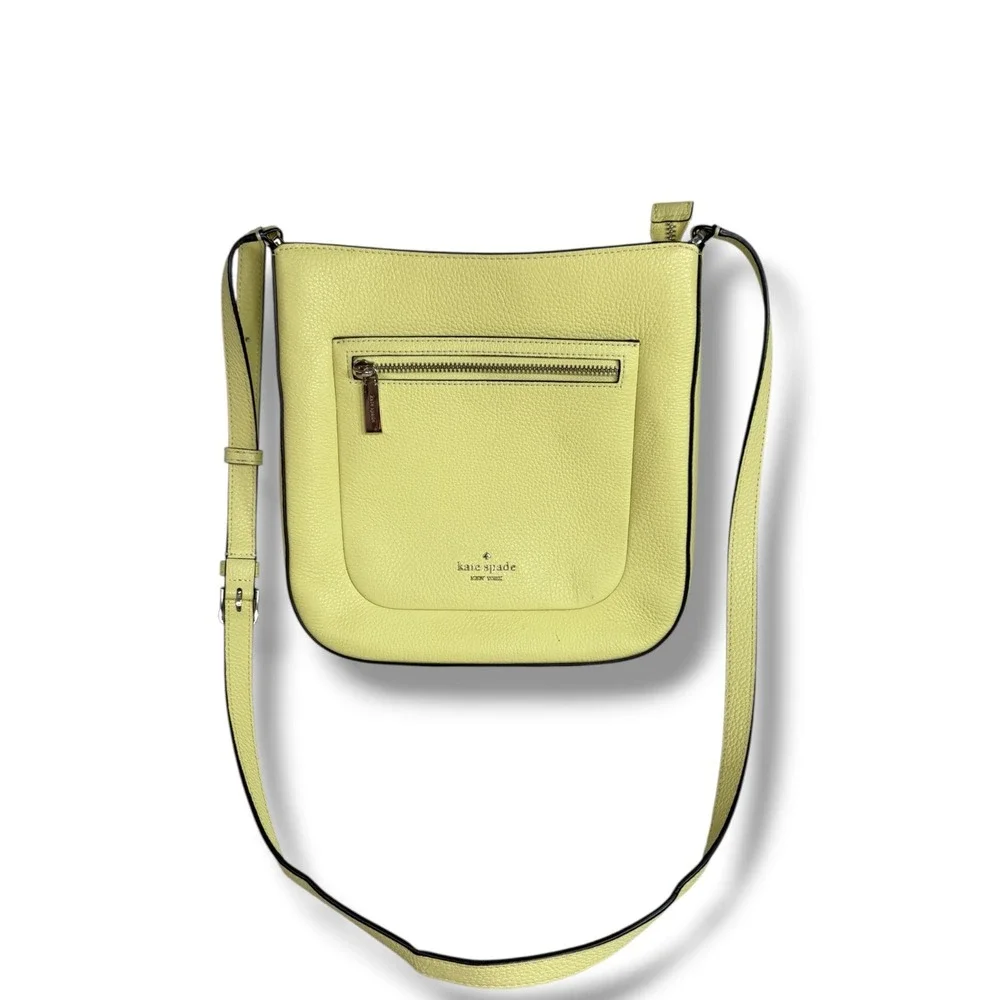 Kate Spade New York Leila Top Zip Crossbody Bag Yellow Pebbled Leather